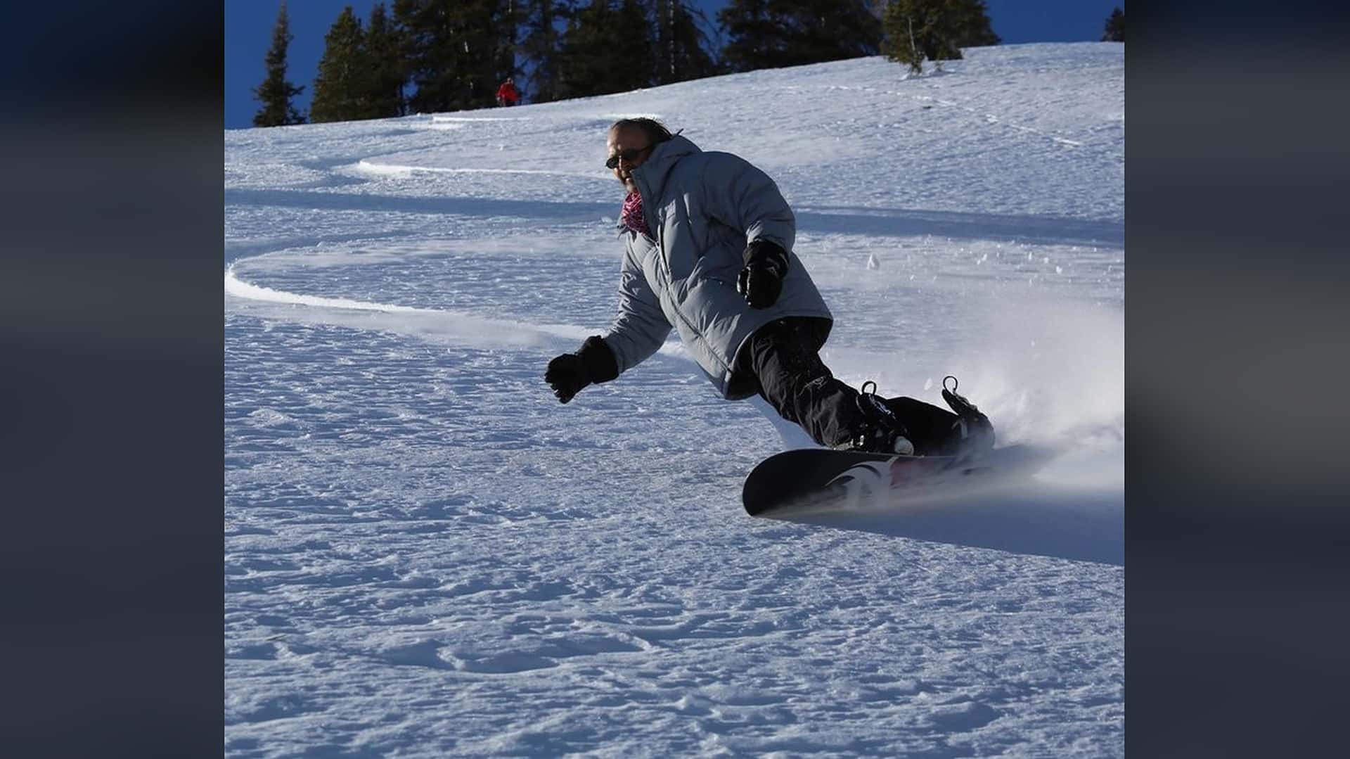Max Lewinsohn snowboarding at Sun Valley